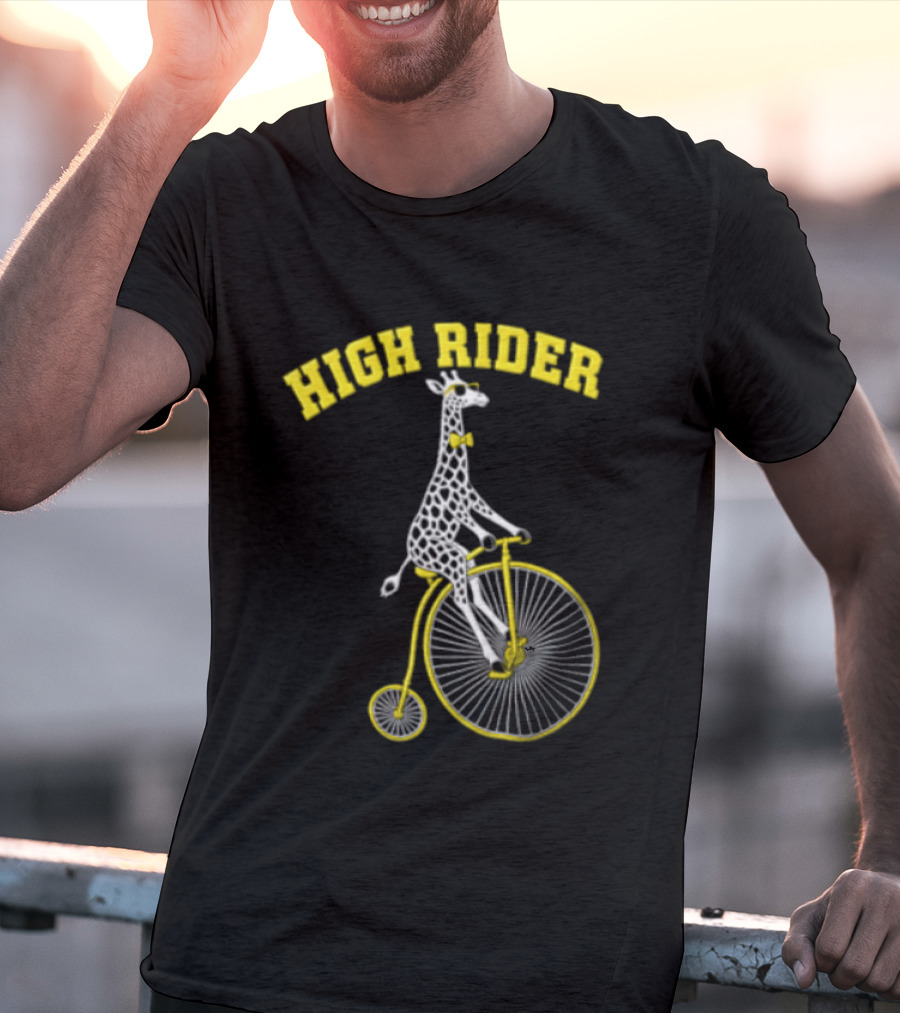 High Rider Giraffe On Bicycle Wearing Bowtie T-Shirt