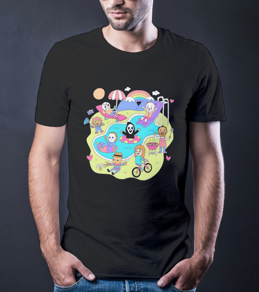 Horror Movie Villains Pool Party Fun By Sean Solomon T-Shirt