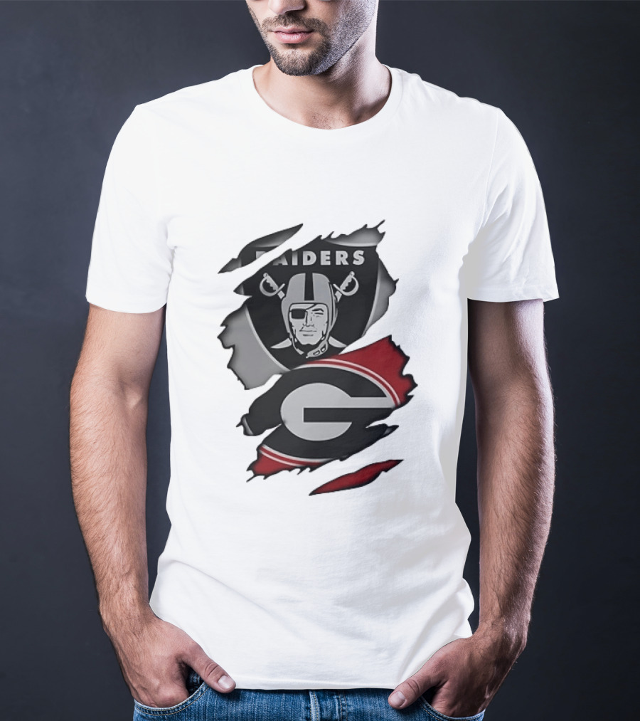 Las Vegas Raiders Georgia Bulldogs Torn Fabric NCAA Collaboration T-Shirt