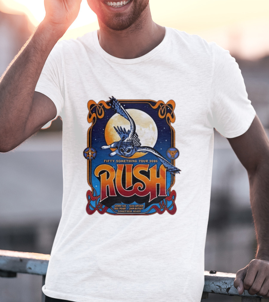Rush Fifty Something Tour 2026 Geddy Lee Alex Lifeson Neil Peart John Rutsey Together Again Owl Moon T-Shirt