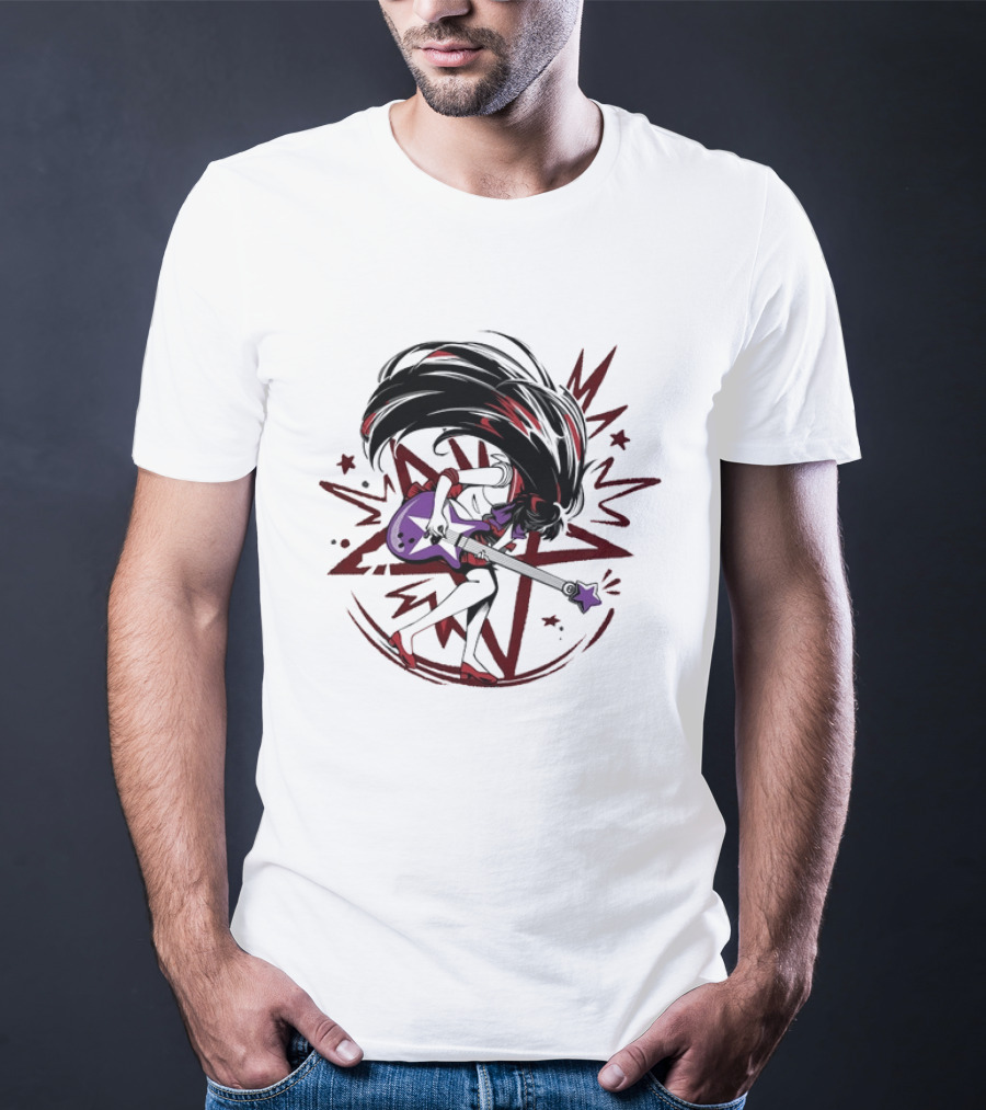 Sailor Mars Rei Hino Rocking Electric Guitar With Cosmic Energy Burst T-Shirt