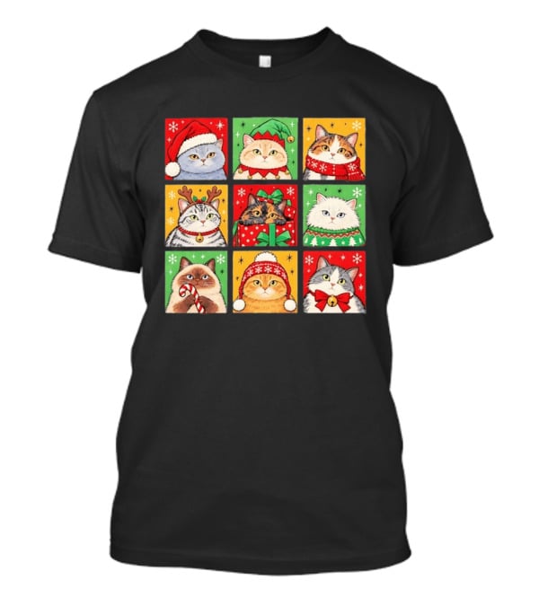 Cats In Christmas Costumes Festive Holiday Kittens Santa Hats And Gifts T-Shirt