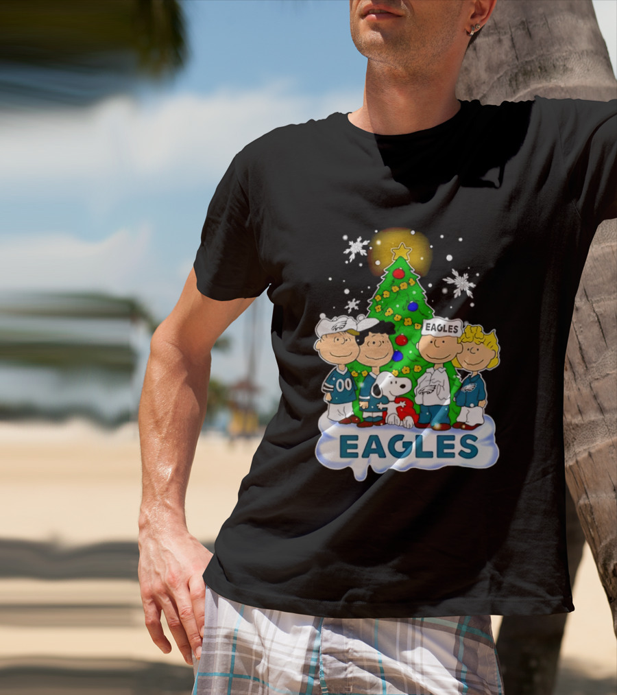 Peanuts Characters Christmas Tree Philadelphia Eagles T-Shirt
