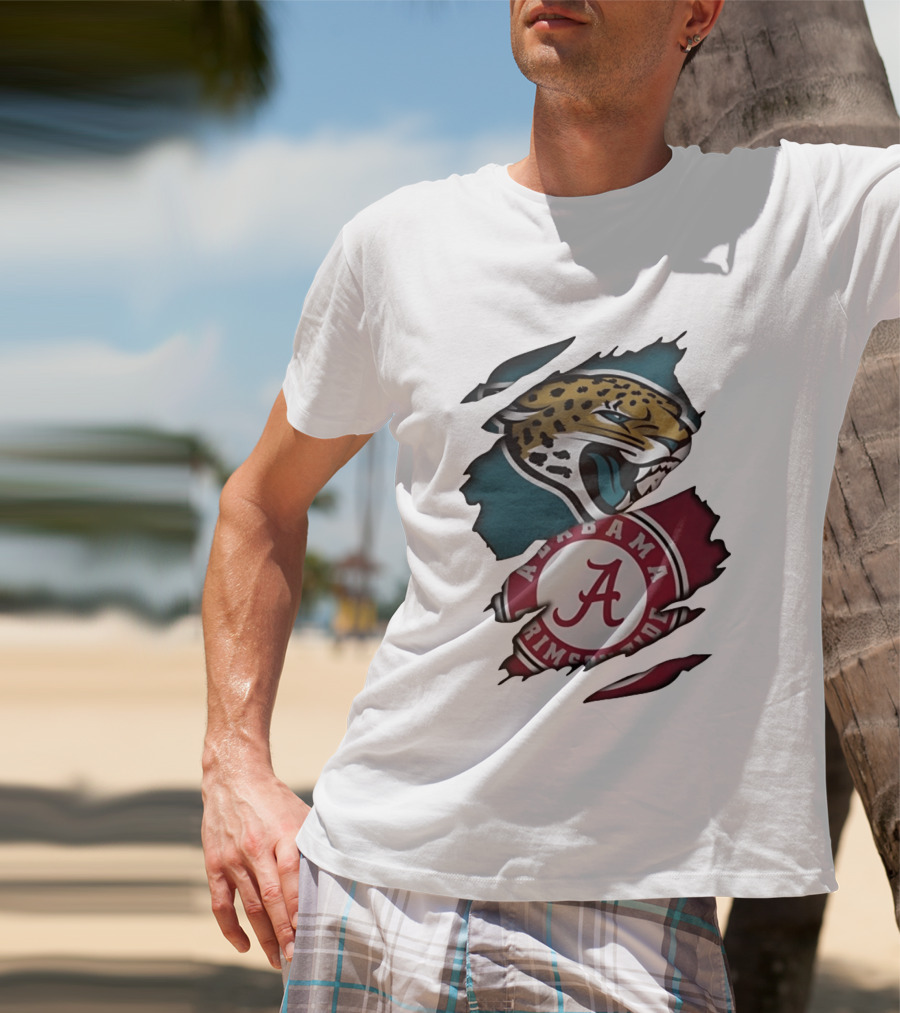 Jacksonville Jaguars Alabama Crimson Tide Ripped Skin Effect NCAA T-Shirt