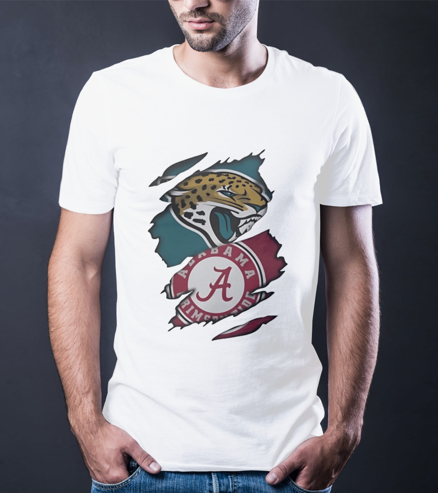 Jacksonville Jaguars Alabama Crimson Tide Ripped Skin Effect NCAA T-Shirt