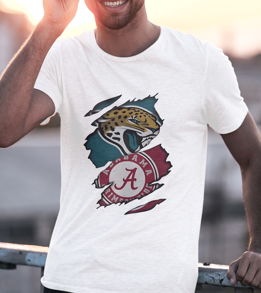 Jacksonville Jaguars Alabama Crimson Tide Ripped Skin Effect NCAA T-Shirt