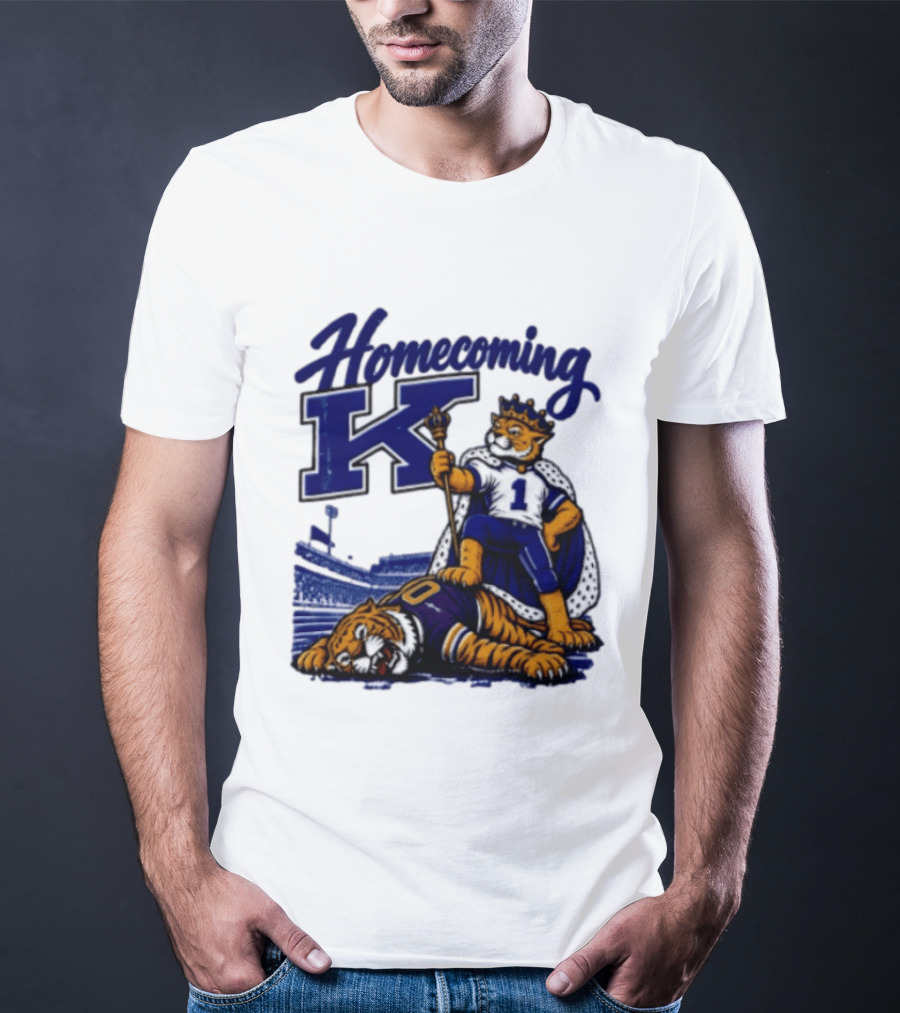 Homecoming K Wildcat King Stands Over Defeated Tiger Stadium Scene T-Shirt