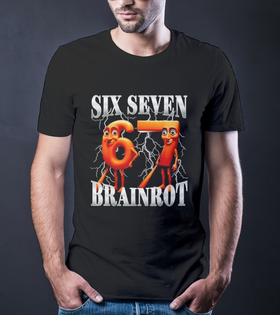 SIX SEVEN 67 BRAINROT Internet Meme Lightning T-Shirt