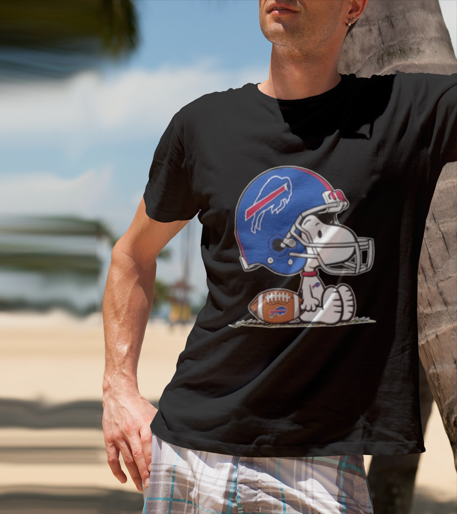 Snoopy Buffalo Bills Football Helmet Sitting With Football T-Shirt