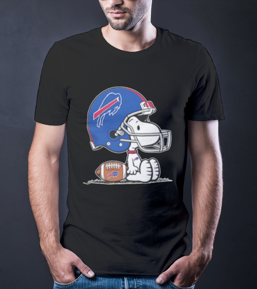 Snoopy Buffalo Bills Football Helmet Sitting With Football T-Shirt