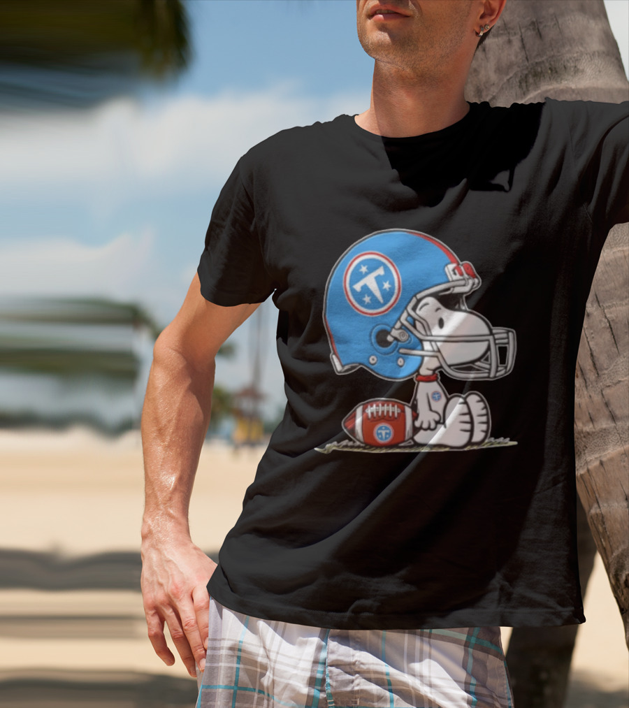 Snoopy Wearing Tennessee Titans Football Helmet Sitting With Football T-Shirt