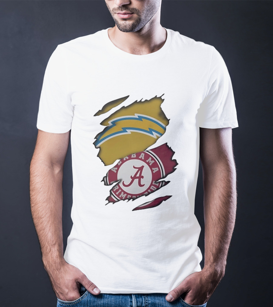 Los Angeles Chargers Alabama Crimson Tide NCAA Ripped Skin T-Shirt