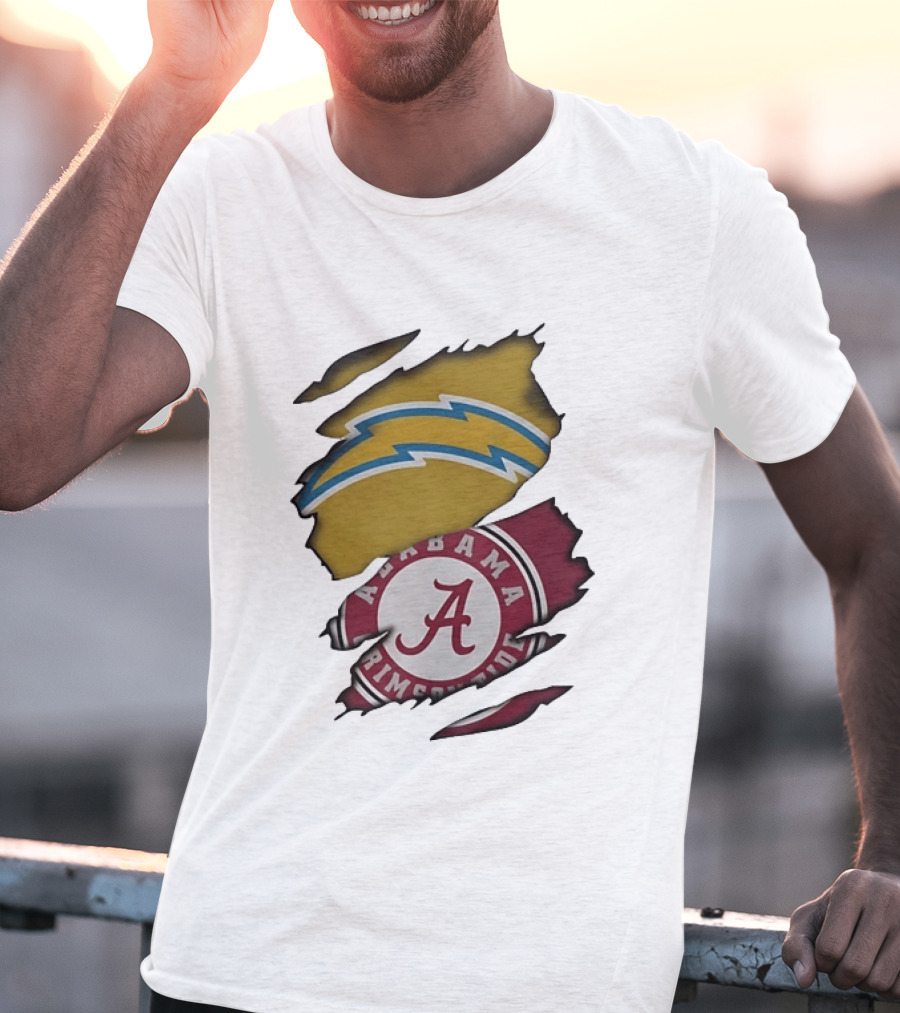 Los Angeles Chargers Alabama Crimson Tide NCAA Ripped Skin T-Shirt