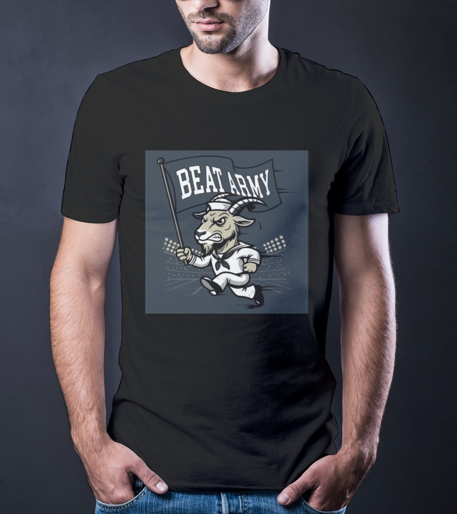 Goat In Sailor Uniform Holding Beat Army Flag Military Rivalry T-Shirt
