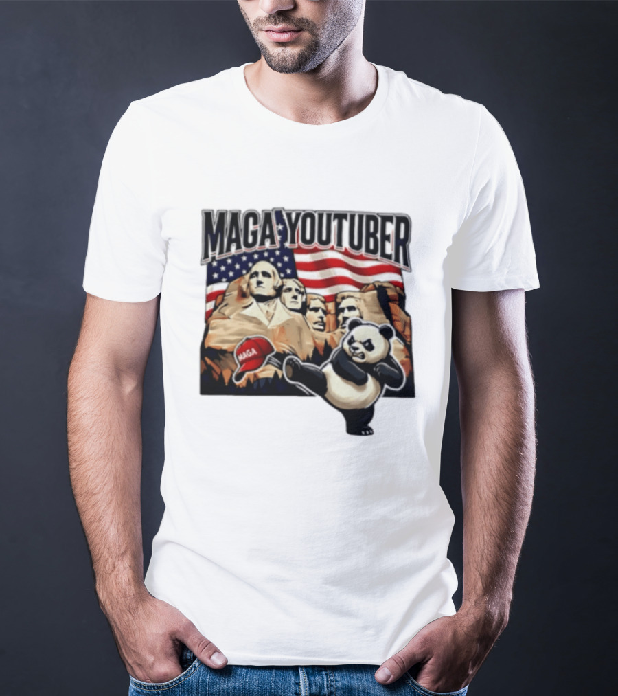 MAGA Youtuber Mount Rushmore American Flag Panda T-Shirt