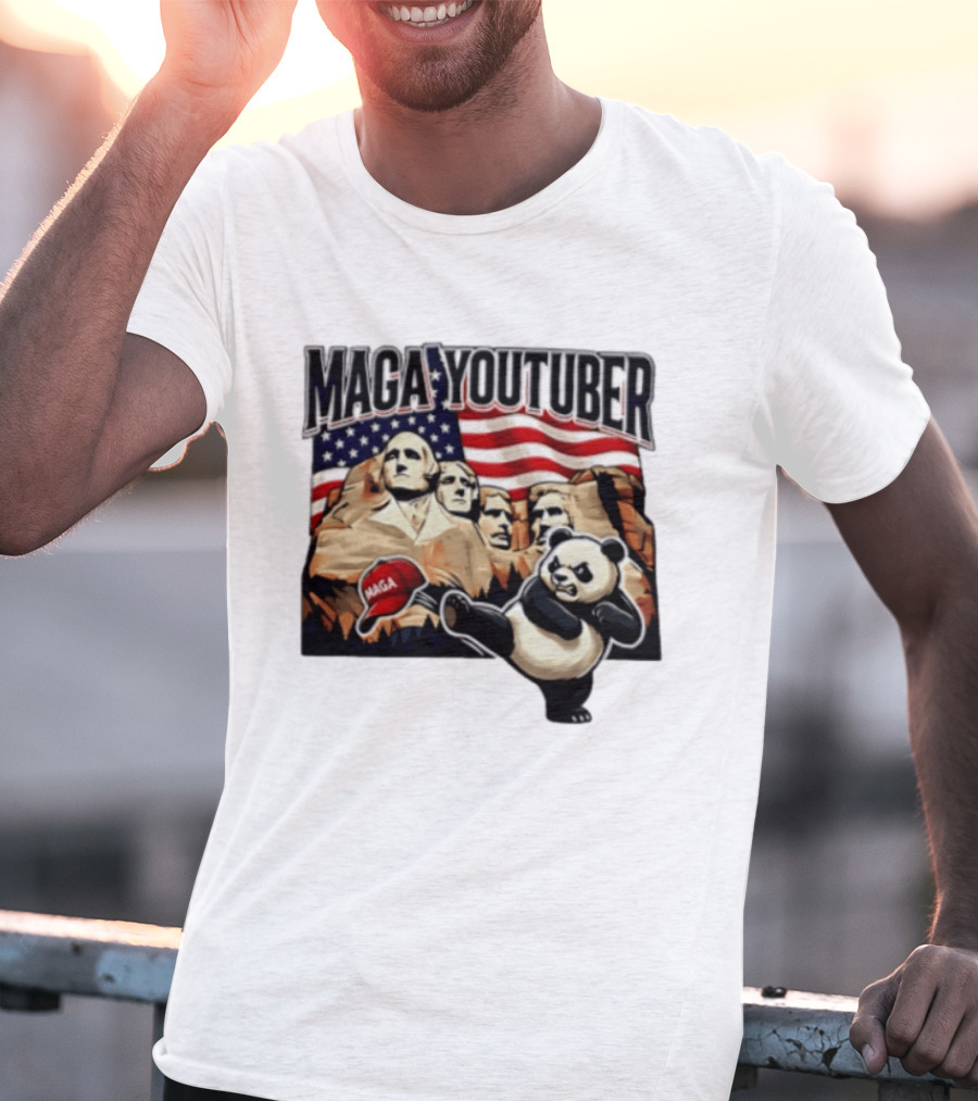 MAGA Youtuber Mount Rushmore American Flag Panda T-Shirt