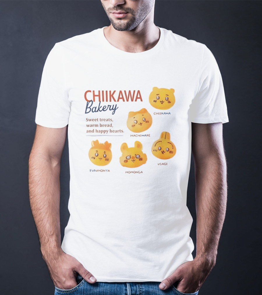Chiikawa Bakery Sweet Treats Warm Bread Happy Hearts With Chiikawa Hachiware Furuhonya Momonga Usagi T-Shirt