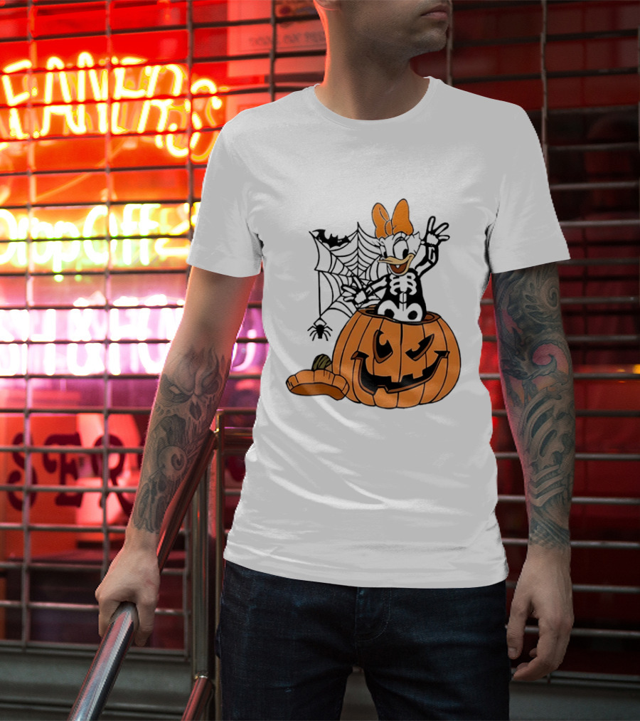Daisy Duck Pumpkin Halloween Disney Character Spider Web T-Shirt