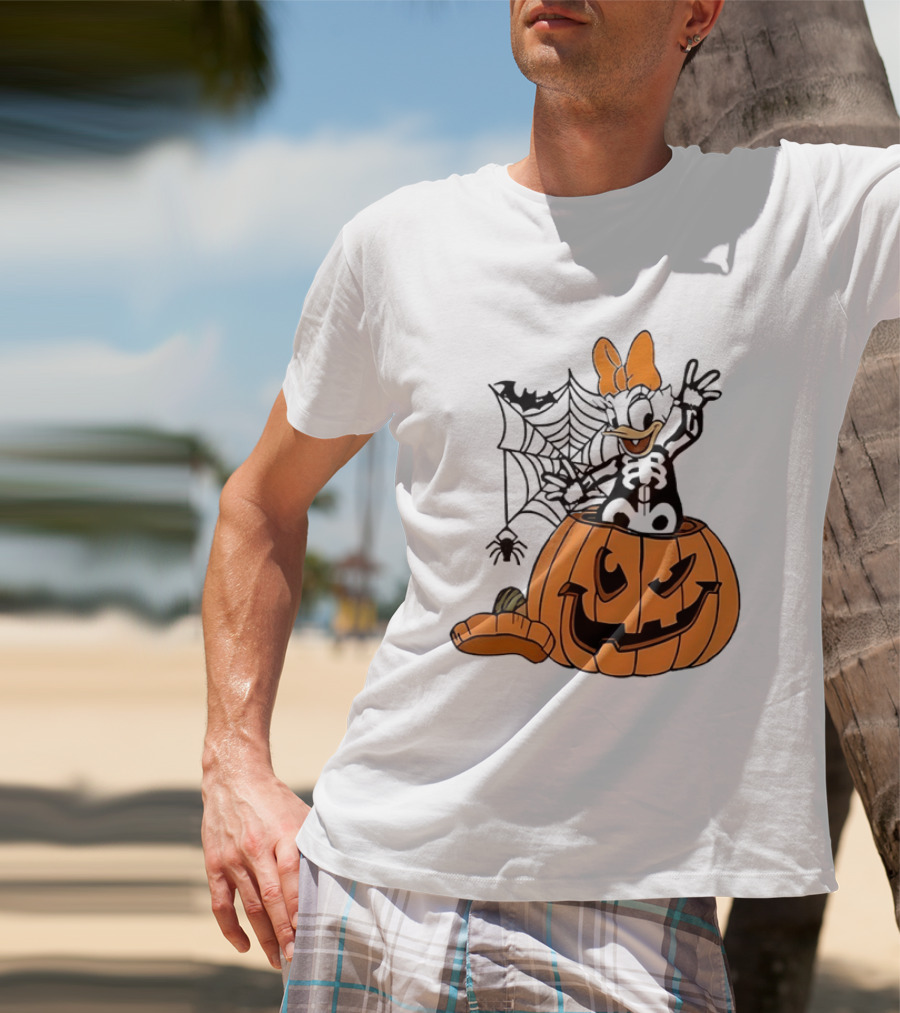 Daisy Duck Pumpkin Halloween Disney Character Spider Web T-Shirt