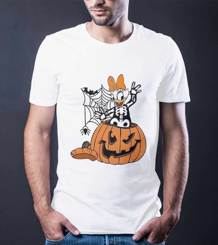 Daisy Duck Pumpkin Halloween Disney Character Spider Web T-Shirt