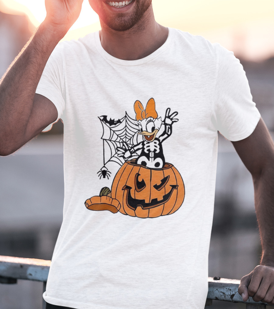Daisy Duck Pumpkin Halloween Disney Character Spider Web T-Shirt