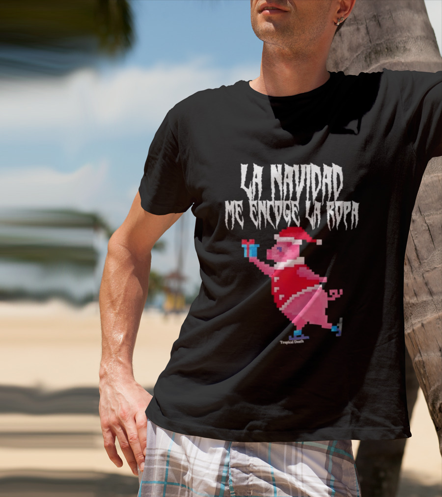 La Navidad Me Encoge La Ropa Tropical Death Pig Santa Holding T-Shirt