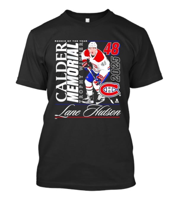 Lane Hutson 48 Montreal Canadiens 2025 Calder Memorial Trophy Winner Rookie Of The Year T-Shirt