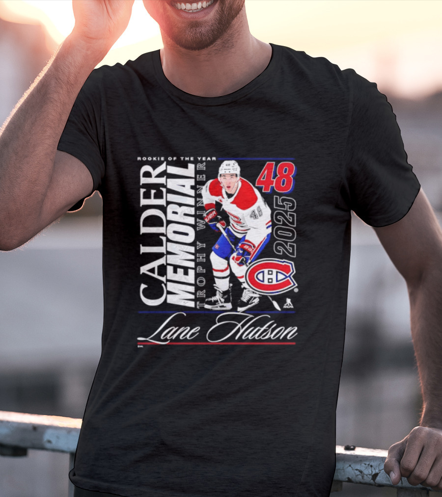 Lane Hutson 48 Montreal Canadiens 2025 Calder Memorial Trophy Winner Rookie Of The Year T-Shirt