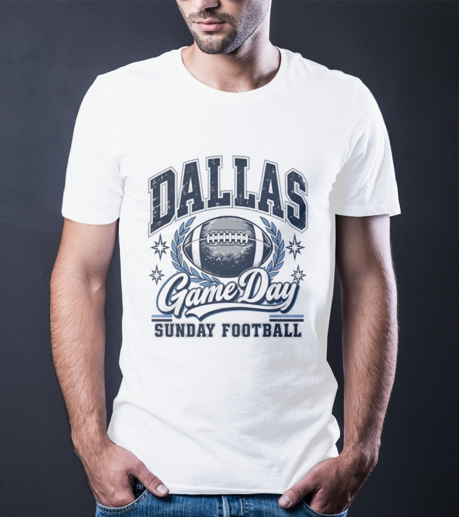 Dallas Game Day Sunday Football Vintage Style Football And Laurel T-Shirt