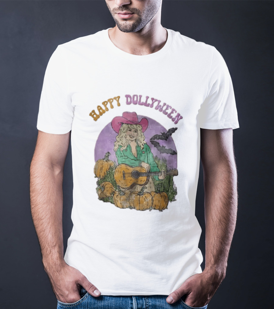 Happy Dollyween Dolly Parton Pumpkins Bats Country Music Star T-Shirt