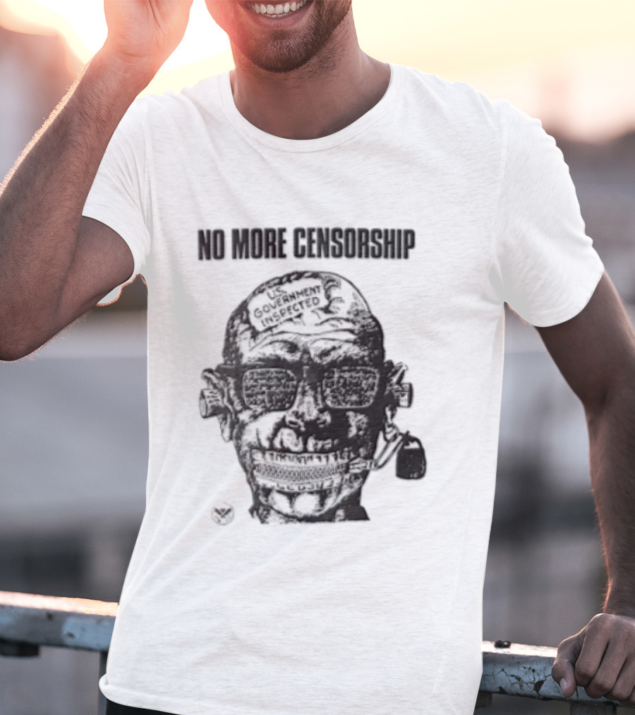 No More Censorship Man Head Zipper Mouth Padlock Glasses T-Shirt