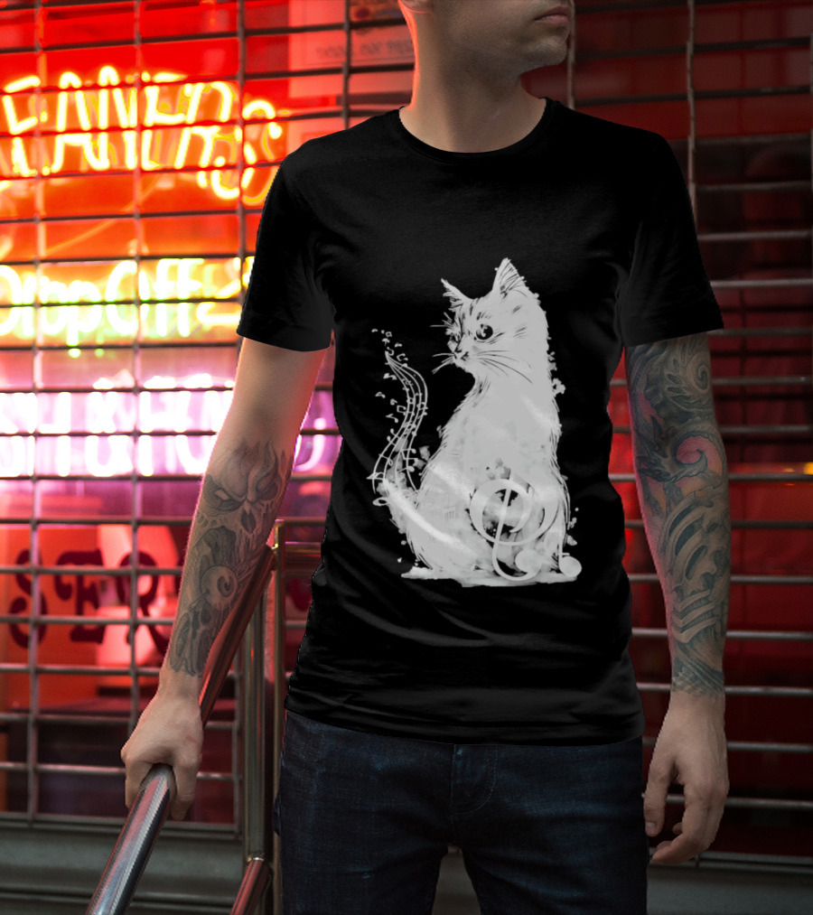 Musical Cat With Treble Clef And Notes T-Shirt