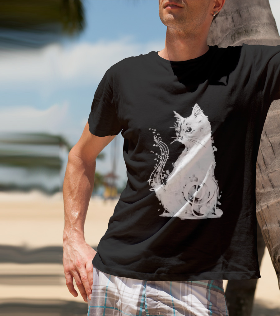 Musical Cat With Treble Clef And Notes T-Shirt