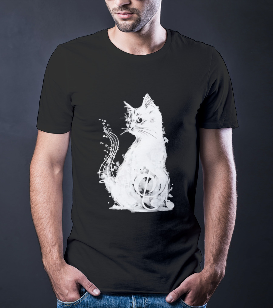 Musical Cat With Treble Clef And Notes T-Shirt