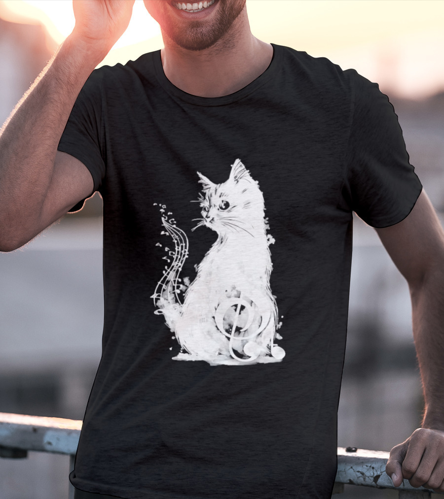 Musical Cat With Treble Clef And Notes T-Shirt