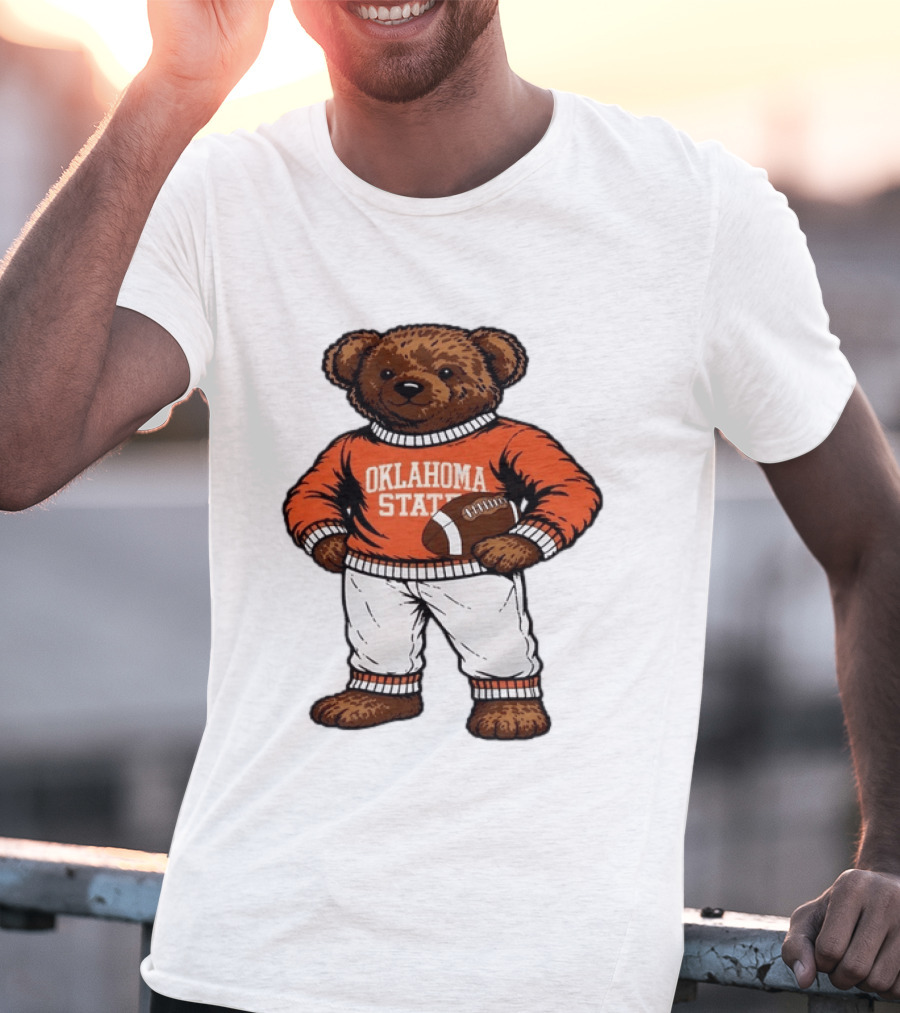 Oklahoma State Football Bear Holding Football Cowboys T-Shirt