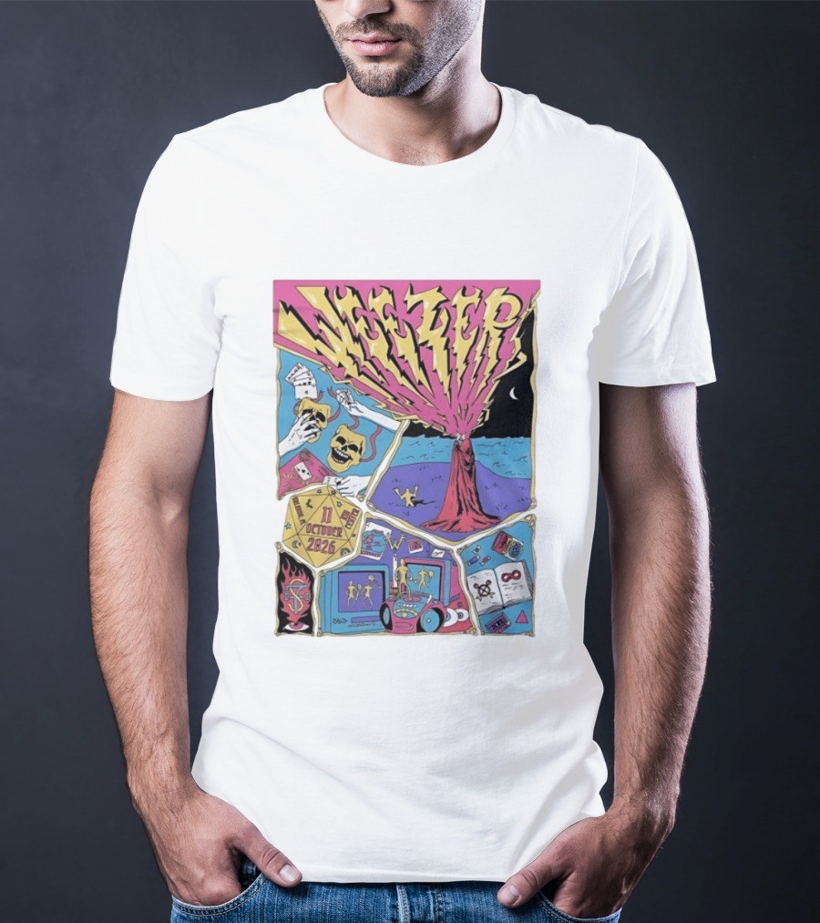 Weezer Orlando Kia Center 11 October 2026 Concert Skulls Tarot Cards Beach Scene T-Shirt
