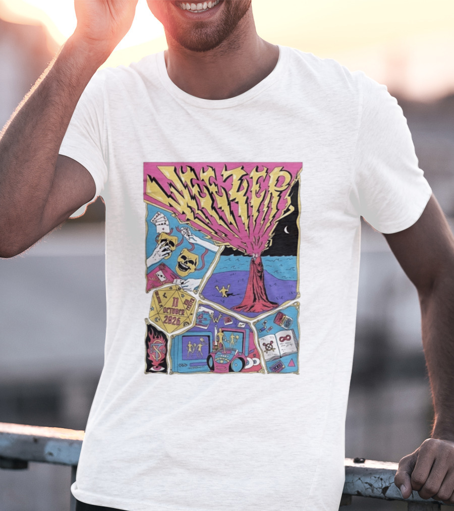 Weezer Orlando Kia Center 11 October 2026 Concert Skulls Tarot Cards Beach Scene T-Shirt