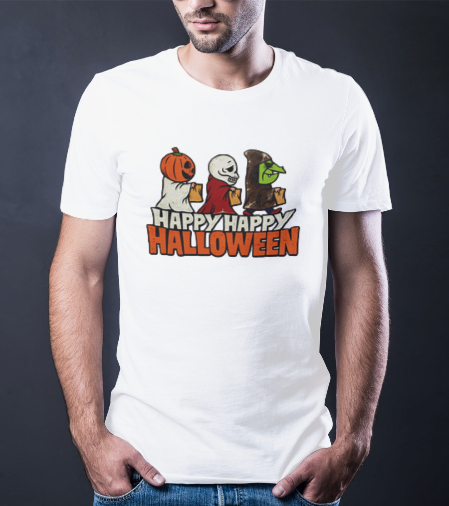 Halloween Happy Happy Halloween Pumpkin Head Skeleton Witch Trick Or Treating T-Shirt