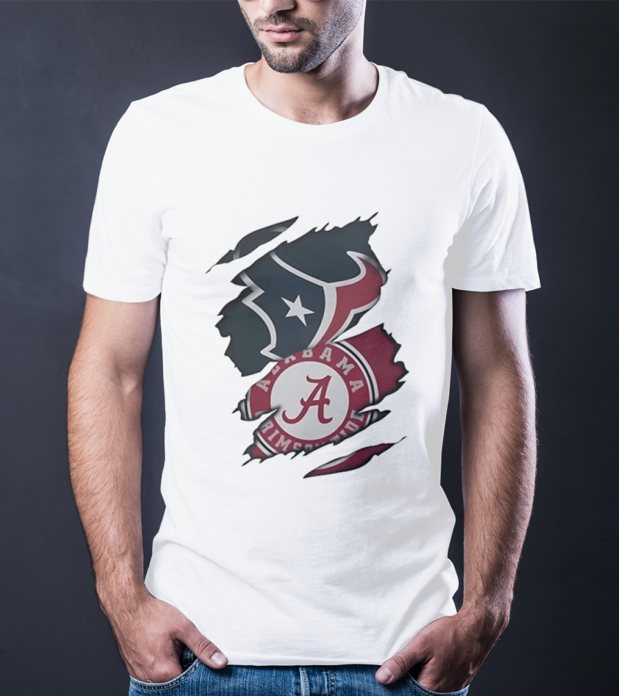 Houston Texans Alabama Crimson Tide NCAA Ripped T-Shirt
