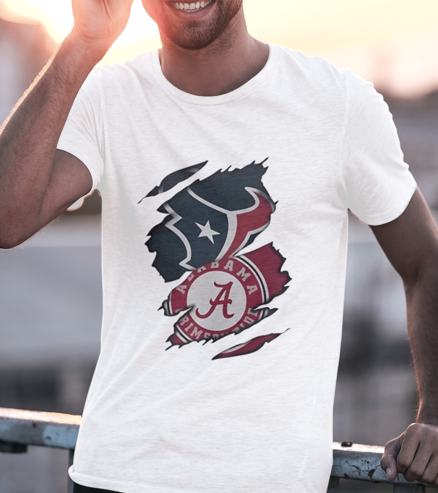 Houston Texans Alabama Crimson Tide NCAA Ripped T-Shirt