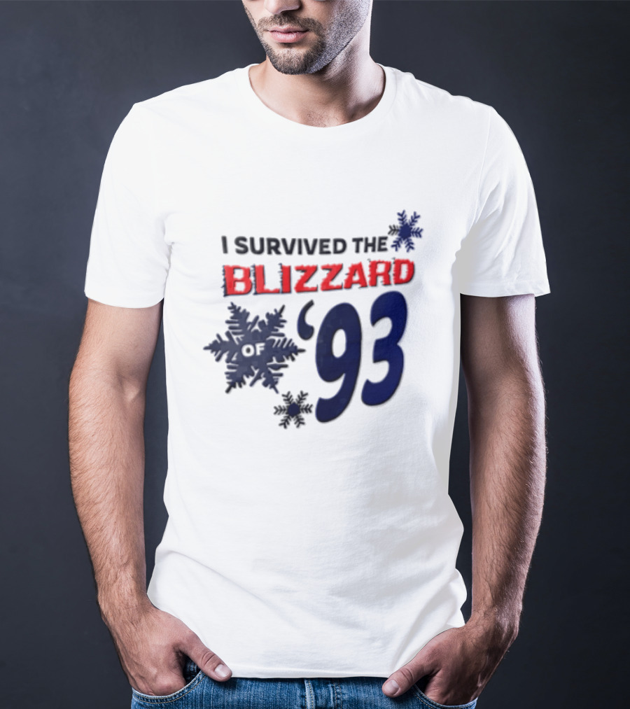 I Survived The Blizzard Of '93 Blue Snowflakes White T-Shirt