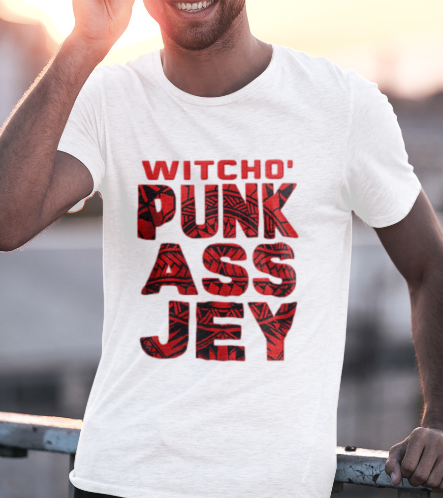 Witcho Punk ASS JEY Red And Black Tribal Patterned Block T-Shirt
