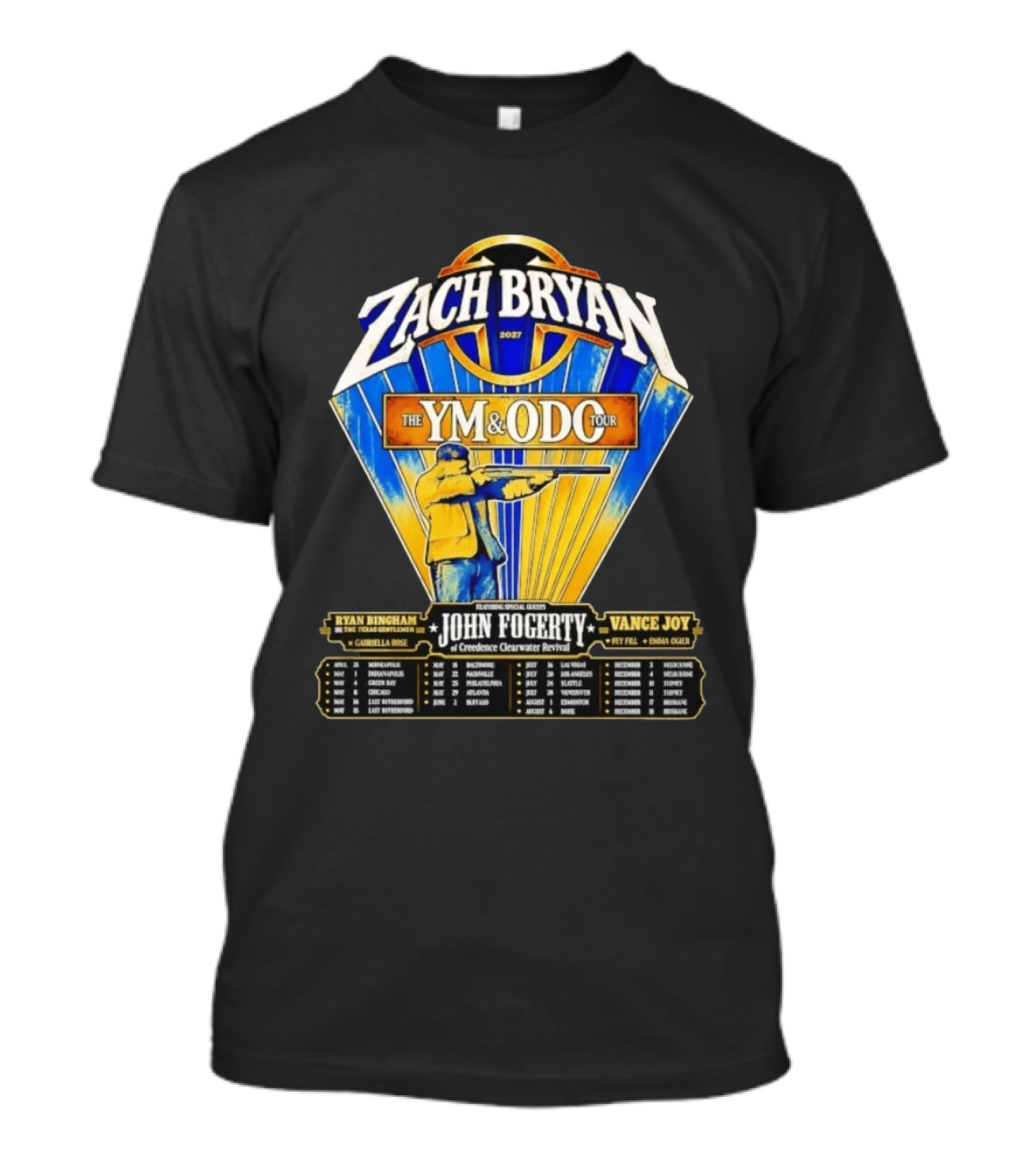 Zach Bryan 2027 The YM And ODC Tour Featuring John Fogerty Ryan Bingham Vance Joy T-Shirt