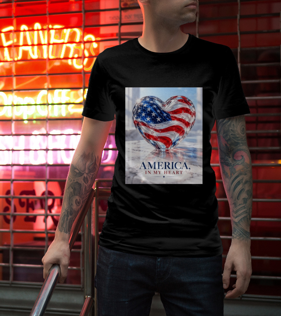 America In My Heart Flag Heart Glass T-Shirt