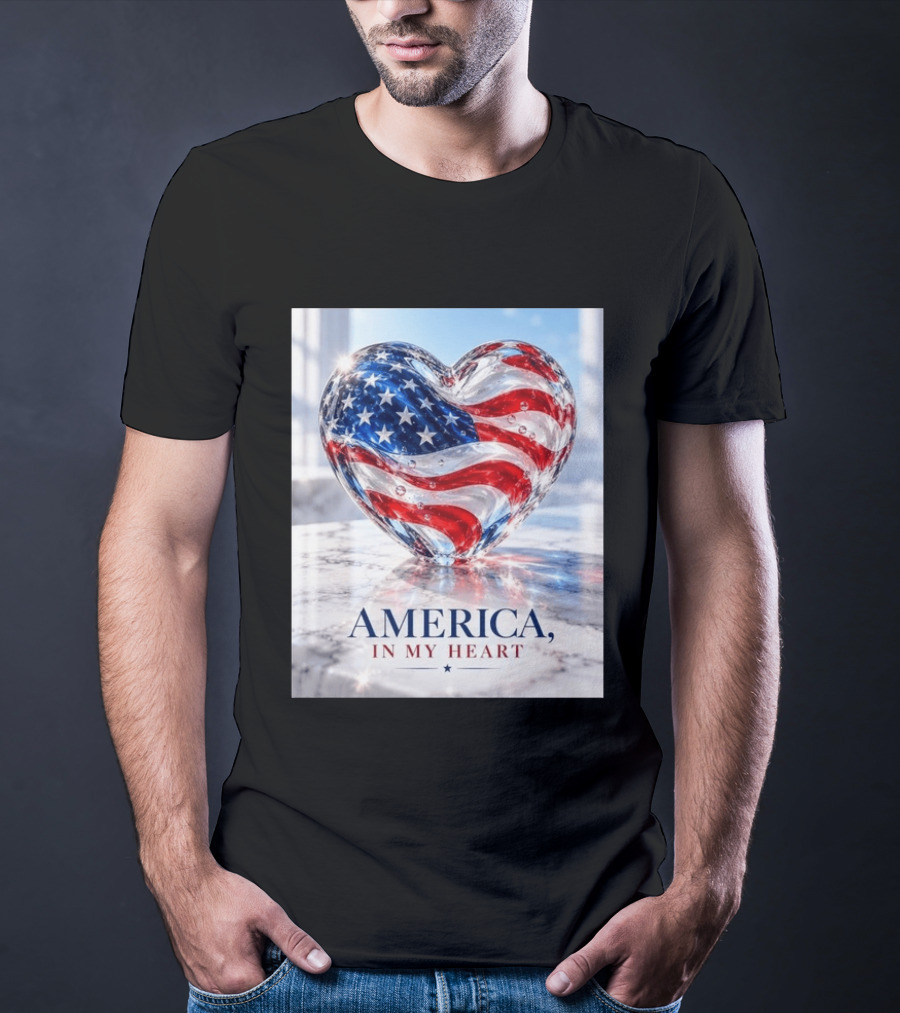 America In My Heart Flag Heart Glass T-Shirt