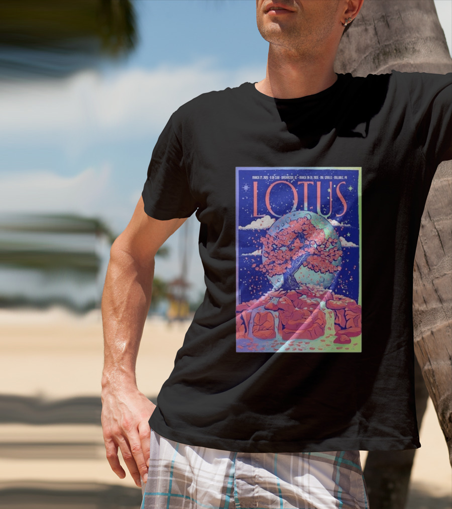 Lotus 2026 Tour By Benjamin Rumble March Tour Dates Illustration Cherry Blossom Moon T-Shirt