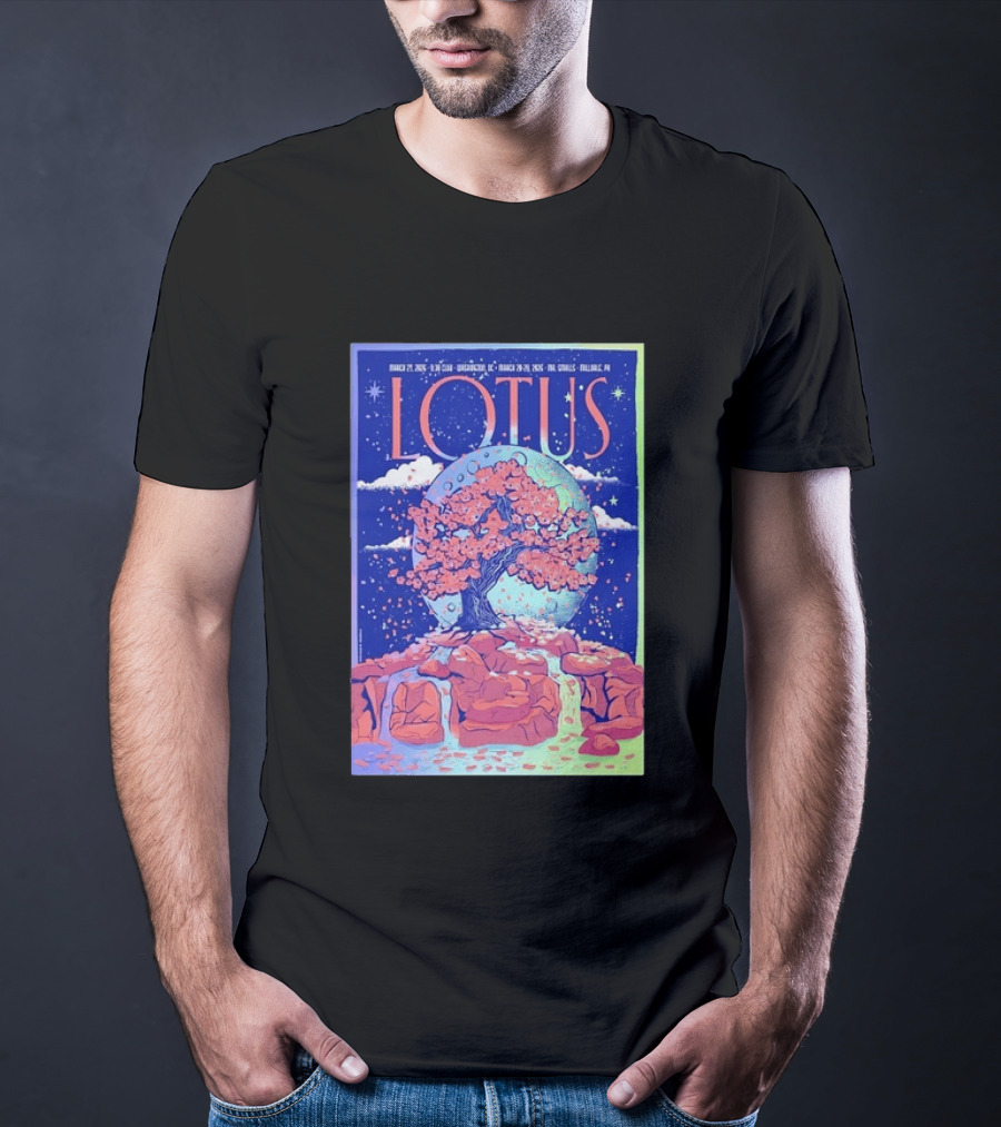 Lotus 2026 Tour By Benjamin Rumble March Tour Dates Illustration Cherry Blossom Moon T-Shirt