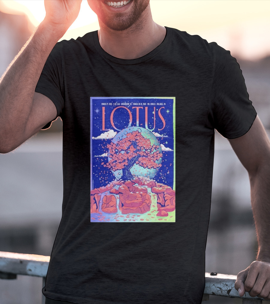 Lotus 2026 Tour By Benjamin Rumble March Tour Dates Illustration Cherry Blossom Moon T-Shirt