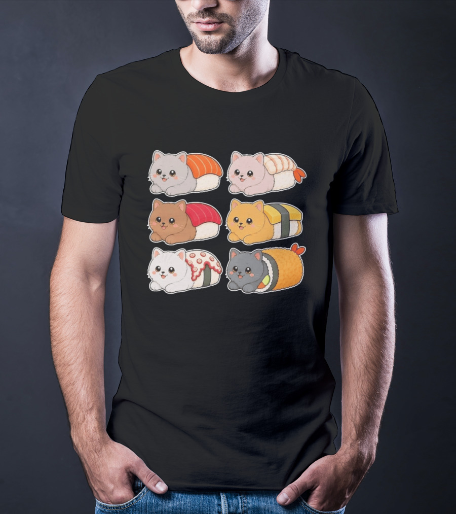 Kawaii Kitten Sushi Rolls Cute Cats Cat Lover T-Shirt